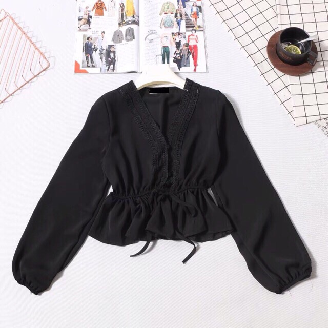 [Mã FAMAYWA giảm 10K đơn 50K] áo kiểu cổ V tay dài bo xinh kèm ảnh thật | BigBuy360 - bigbuy360.vn