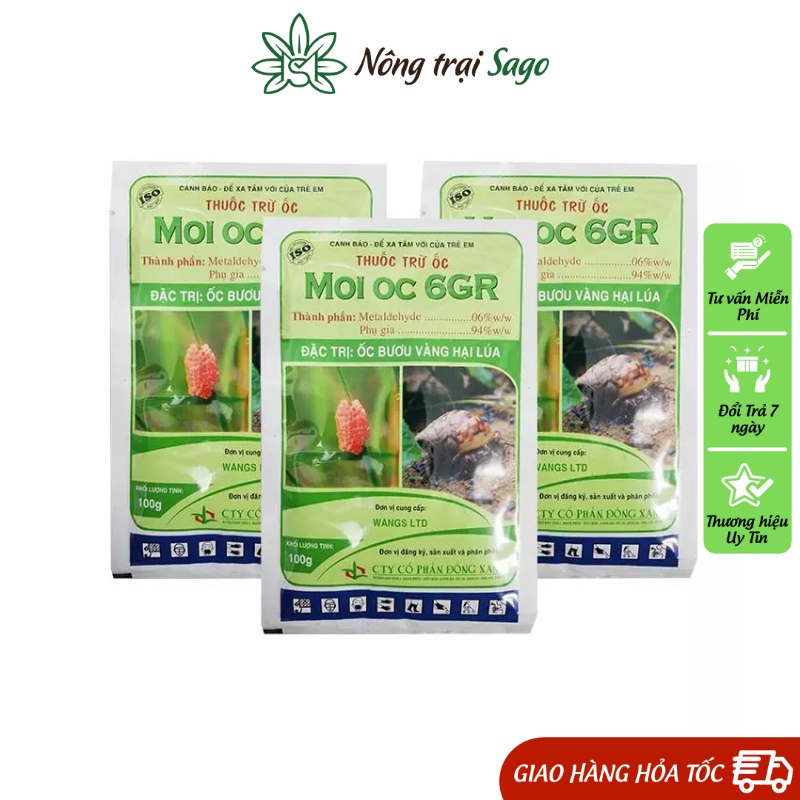 Thuốc Diệt Ốc Sên Trên Cây Trồng - Thuốc Trừ Ốc Sên Cho Rau Hiệu MOI ỐC 6GR (gói 100gr) - Nông Trại Sago