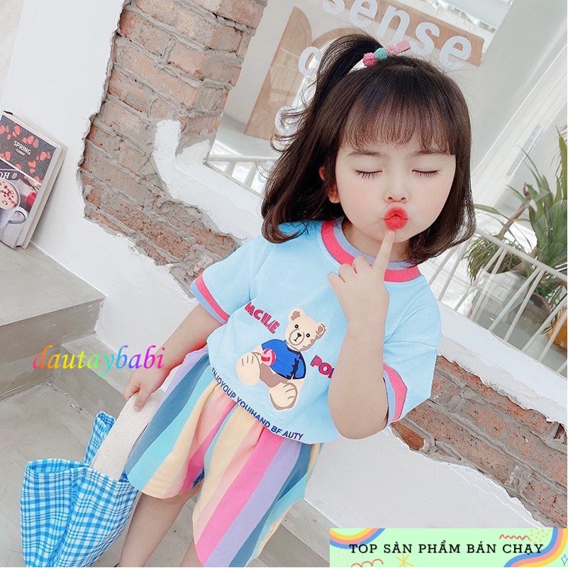 Đồ Bộ cotton bé gái ngắn tay mùa hè họa tiết hoạt hình dễ thương cho bé 10-50kg