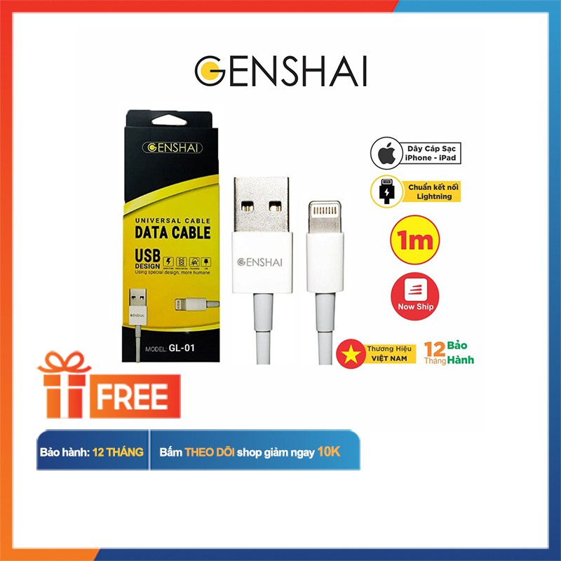 [Mã ELMSM3 giảm 20K đơn bất kì] Cáp Sạc Genshai Lightning GL01 dài 1M | BigBuy360 - bigbuy360.vn