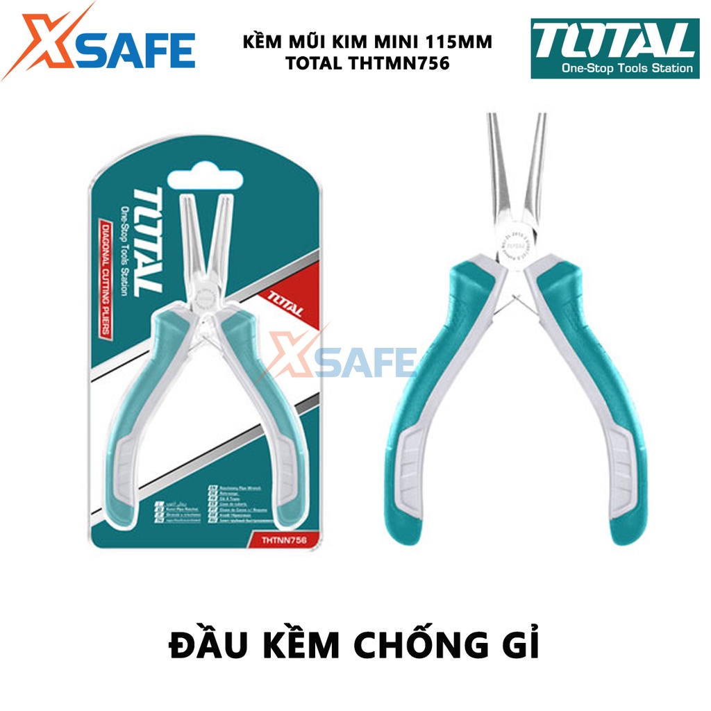 Kềm mũi kim mini TOTAL THTMN756 Kìm mũi kim Kích thước 4,5&quot;/ 115mm, thép CR-V, tay cầm cách điện, bọc cao su chống trơn