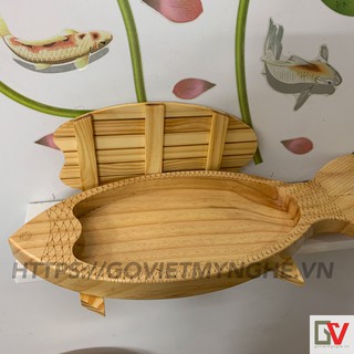 KHAY GỖ TRANG TRÍ SUSHI &SASHIMI HÌNH CON CÁ 50CM