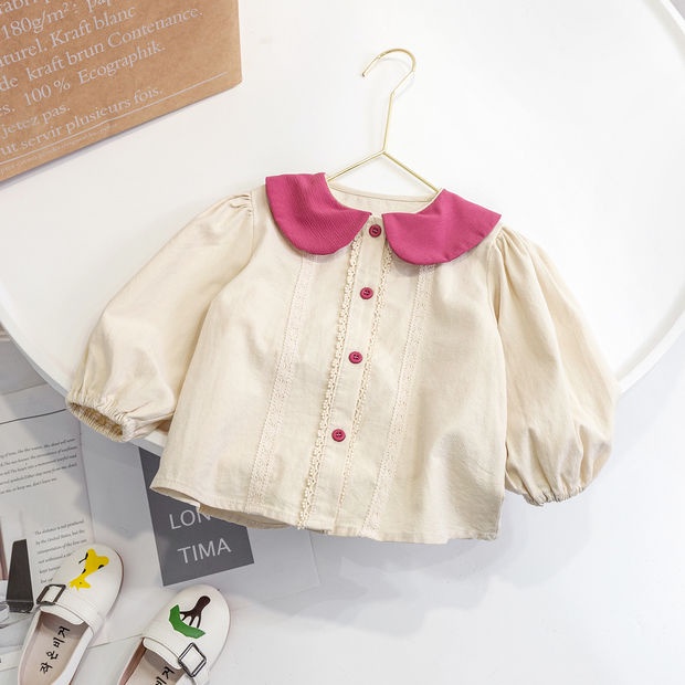 Áo Sơ Mi Cotton Cổ Ren Dễ Thương Thời Trang Mùa Xuân 2022 Cho Bé Gái