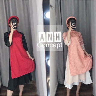 Áo dài cách tân nàng gấm phối màu