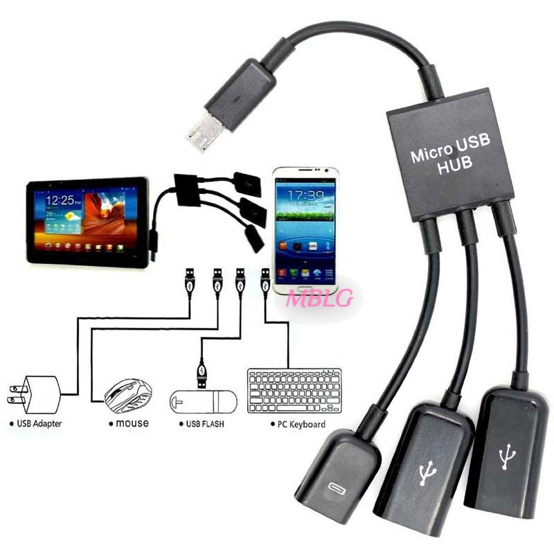 Thiết bị HUB USB 2.0 OTG 3 trong 1 (2 đầu USB 1 đầu Micro USB)