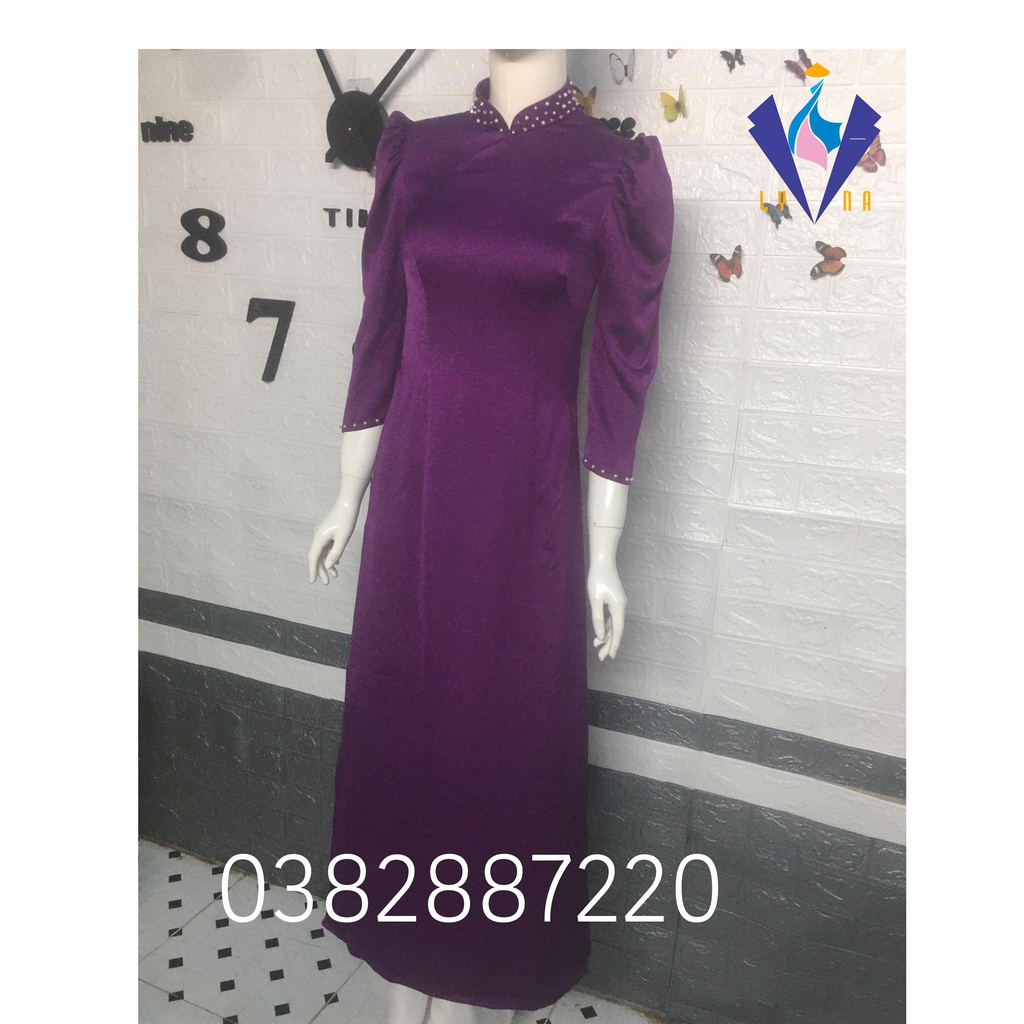 Áo dài lụa Tây Thi tím huế tay bồng đính ngọc siêu đẹp, mềm mịn, mướt, sang cực kỳ.