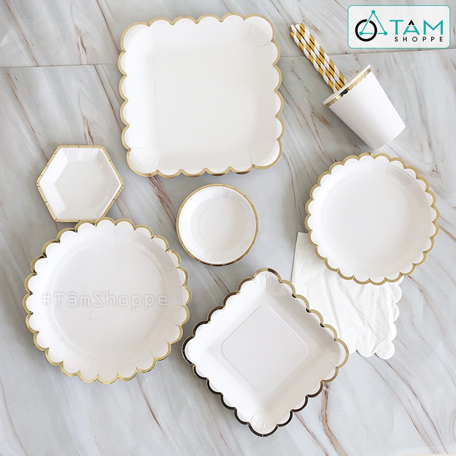 Set đồ giấy trang trí tiệc tông màu Trắng SETDG-06 TAN