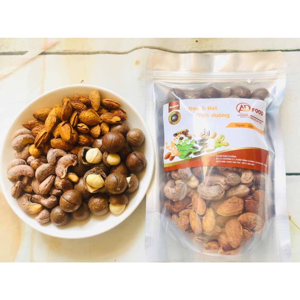 mix đủ hạt 3 loại hạt hạt điều, hạt mắc ca , hạt nhân gói 1kg