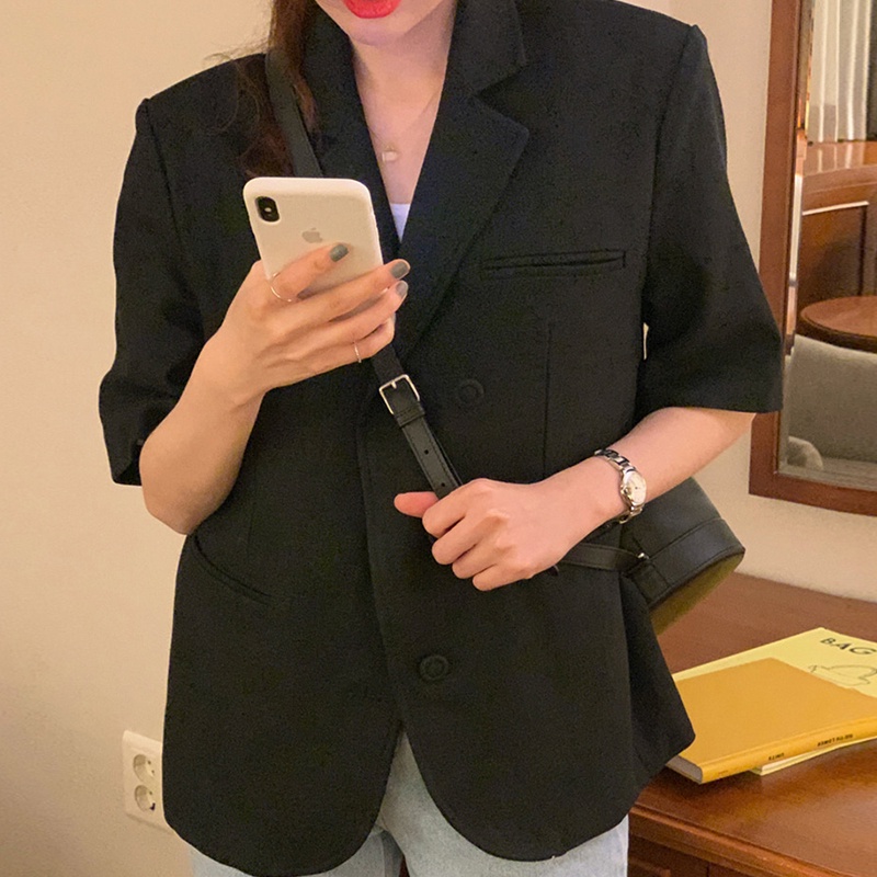 Áo vest ngắn tay kem đen 4