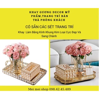 (Có sẵn )Khay để đồ trang điểm , mỹ phầm , đồ dùng nhỏ tiện lợi ( mặt khay tráng gương)
