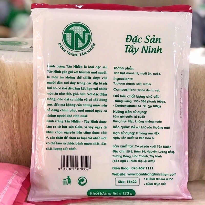 Bánh tráng Tân Nhiên siêu mỏng không cần nhúng nước gói 120g đặc sản Tây Ninh
