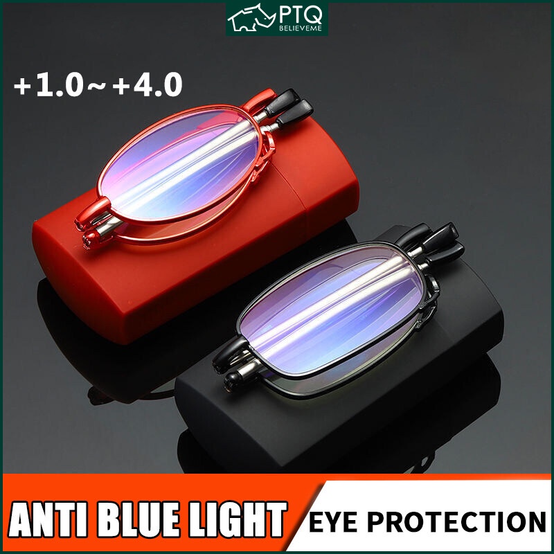 Kính Đọc Sách Chống Ánh Sáng Xanh 1.0~4.0 Có Thể Gập Lại Kèm Hộp Đựng Cho Nam Và Nữ