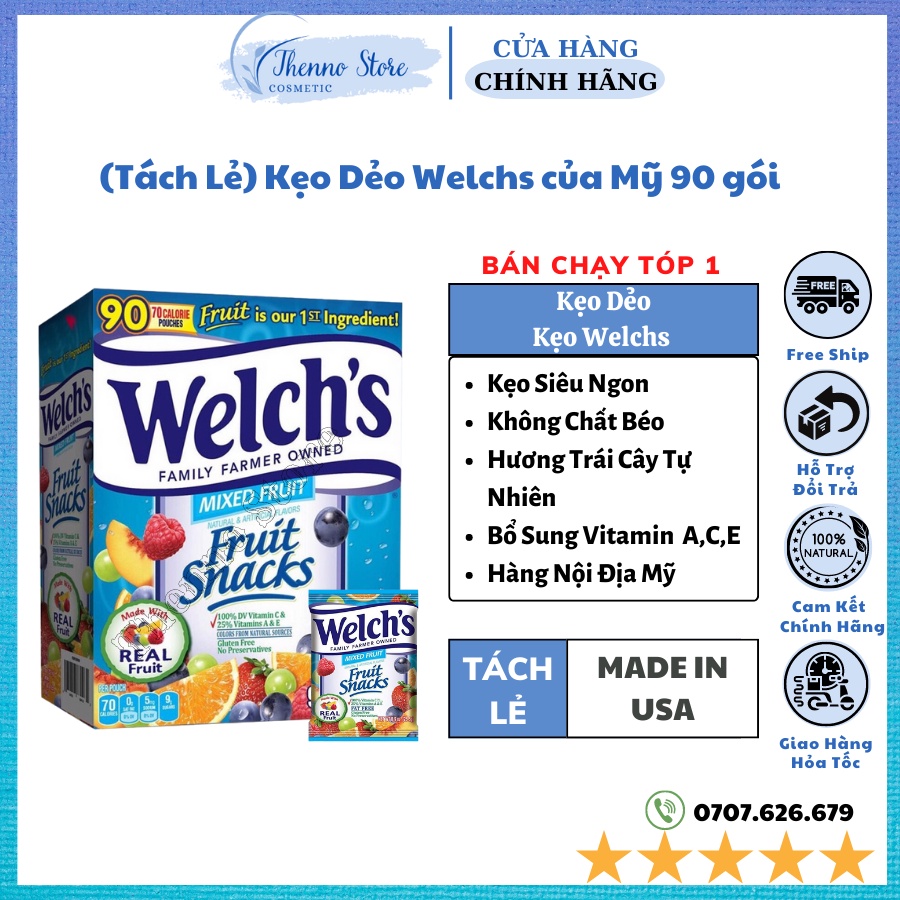 (Tách Lẻ) Kẹo Dẻo Welchs của Mỹ,Kẹo Dẻo Trái Cây,Kẹo Dẻo Cho Bé