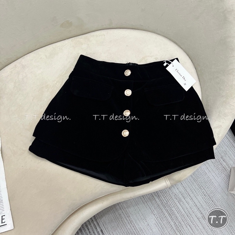 Quần váy_quần giả váy chất nhung khuy dọc lưng cao siêu hót