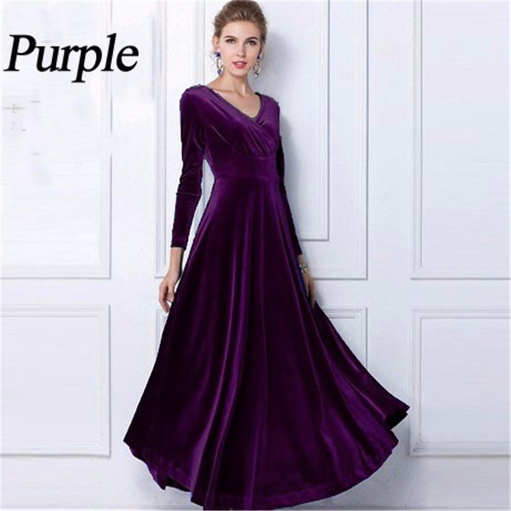 Đầm Nhung Dài Cổ Chữ V Gợi Cảm Cho Nữ | BigBuy360 - bigbuy360.vn