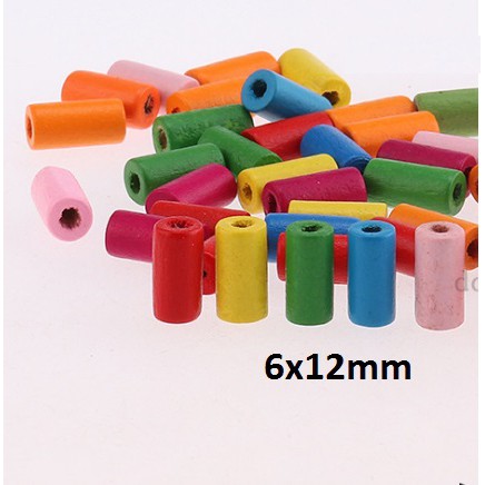 10-20 ống gỗ xỏ dạng trụ 6x12 &amp; 10x20mm làm trang sức, đồ chơi, trang trí