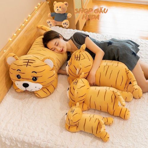 Gấu bông Hổ Nằm, Gối Ôm Con Hổ Nằm Cute Mềm Mịn - Gối Ôm Hổ Nằm Siêu To Khổng Lồ Chất Vải Lông Nhung Mềm Mịn Co Giãn