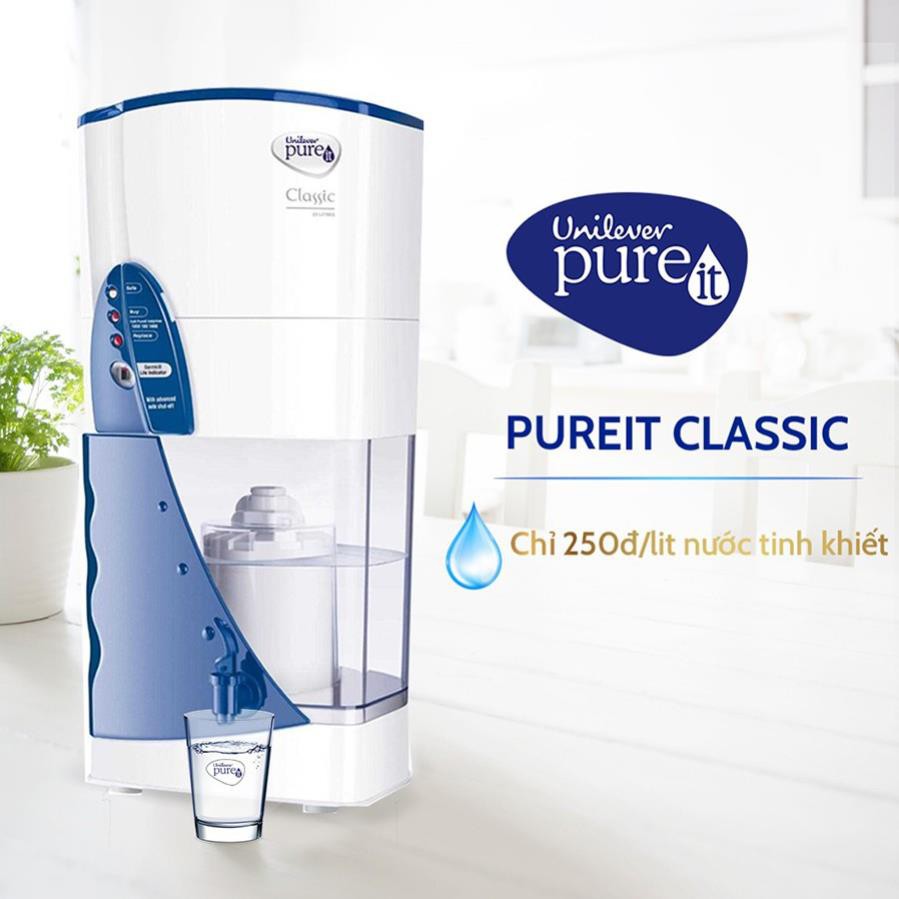 [SIÊU HOT] Máy lọc nước Unilever Pureit Classic 9L - Quà tặng 3 chai thủy tinh đựng nước 500ml có quai sách