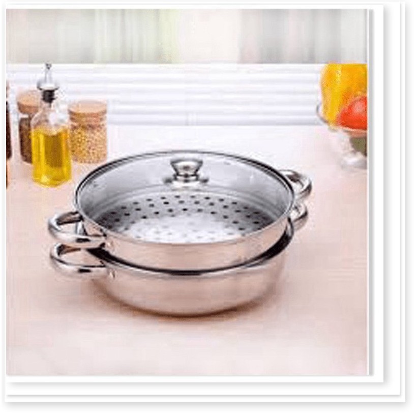 Nồi hấp 2 tầng inox, nồi hấp xôi, bánh bao size 28cm chất lượng tốt