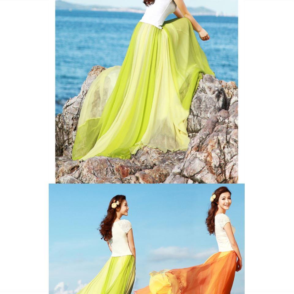 Hàng Có Sẵn Chân Váy Voan Dài Xếp Tầng Phong Cách Bohemian Mùa Hè 2018 Mới