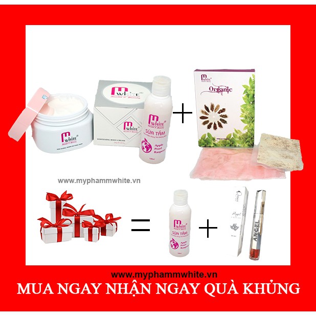 Combo Tắm trắng MỘC + dưỡng trắng da Body toàn thân(Tặng sữa tắm Mwhite+ Son Angel Queen)