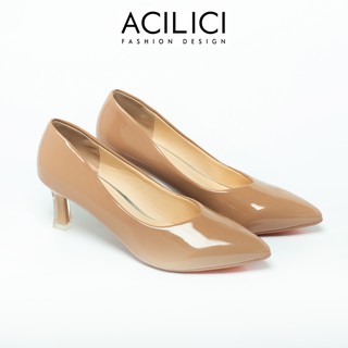 Giày cao gót nữ ACILICI mũi nhọn, giày búp bê da bóng gót nhọn cao 5p thời trang form chuẩn màu đen, kem, nâu_TC037