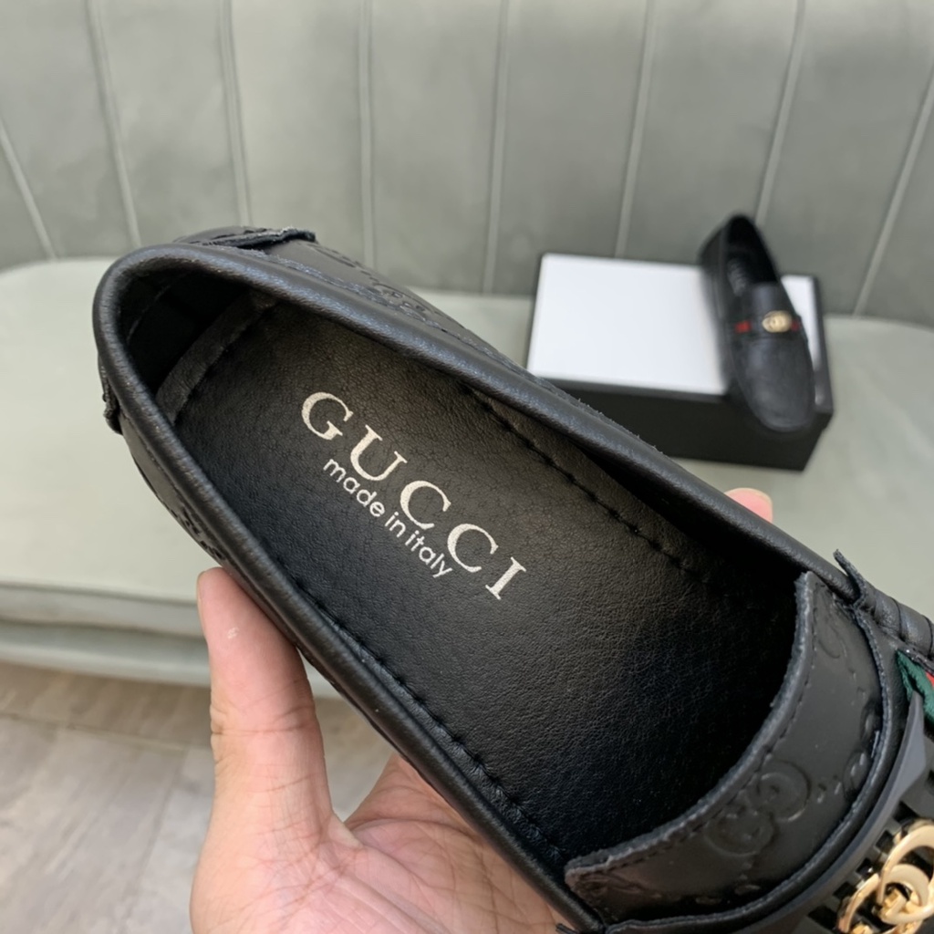 Giày lười nam cao cấp da thật GUCCI GG GC thiết kế thanh lịch mang phong cách retro