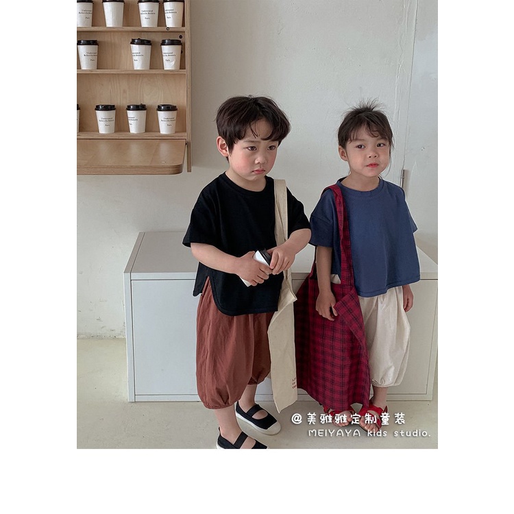 Áo Thun Tay Ngắn Màu Trắng/Đen Thời Trang Mùa Hè Hàn Quốc Cho Bé