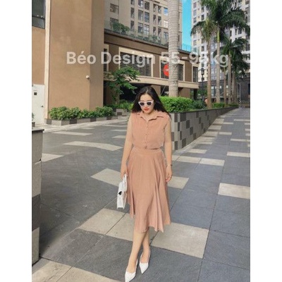 Set áo sơ mi chân váy xòe BÉO DESIGN Bigsize 55kg đến 95kg