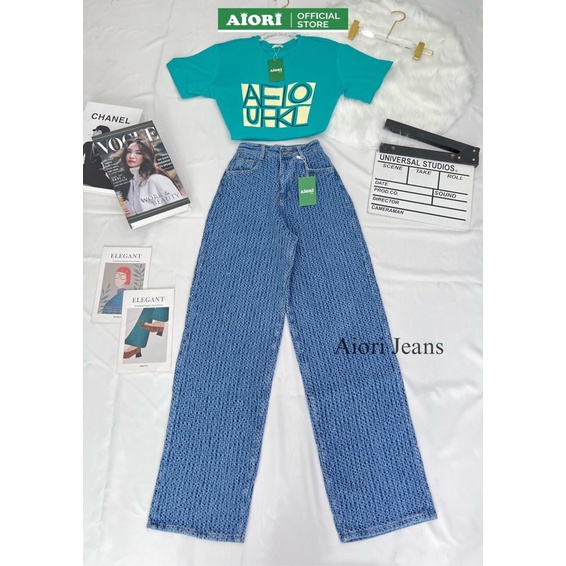 [CAO CẤP+HOTTREND][Dài 105 cm] Quần Jean Nữ AIORI Ống Rộng Lưng Cao Trơn Bò Suông Vải Bông Cotton Mềm Mịn Thoáng Mát_280