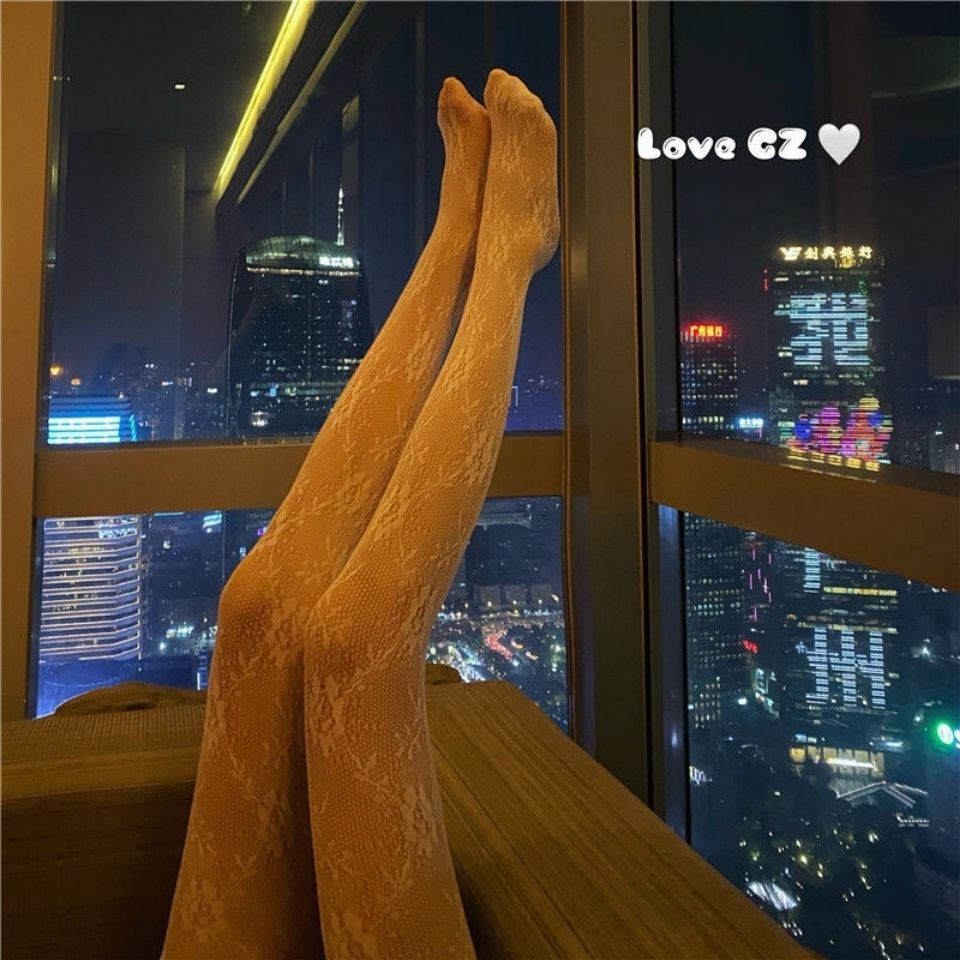 ○▫Phiên bản Hàn Quốc sexy tất cả các kết hợp quần nữ ren đen mỏng ống dài Vớ lưới cá rỗng