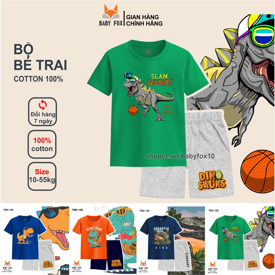 Bộ thun bé trai 100% cotton loại tốt, thương hiệu BABY FOX, hình khủng long, size 10-55 kg c