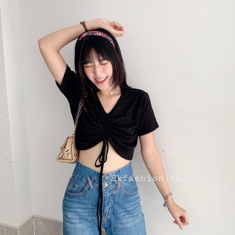 [EIGHTYK] Áo Croptop Thun Tay Ngắn Phối Dây Rút | BigBuy360 - bigbuy360.vn