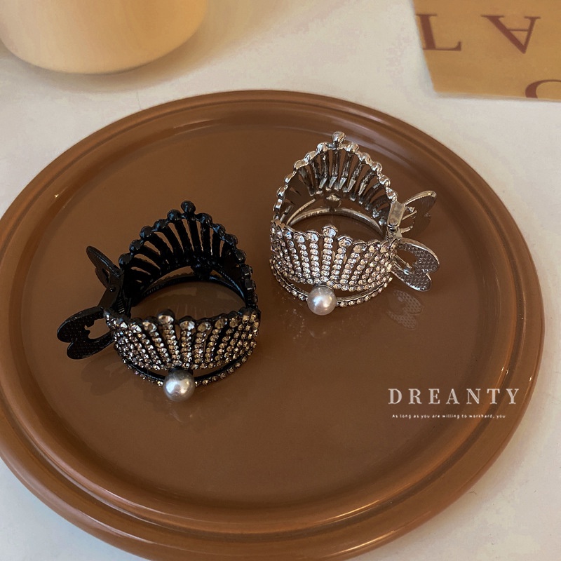 Kẹp Tóc Đuôi Ngựa Hình Vương Miện Bằng Kim Loại Đính Hạt Ngọc Trai Thời Trang