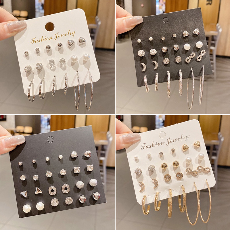 Bộ 12 Đôi Bông Tai Thời Trang Hàn Quốc