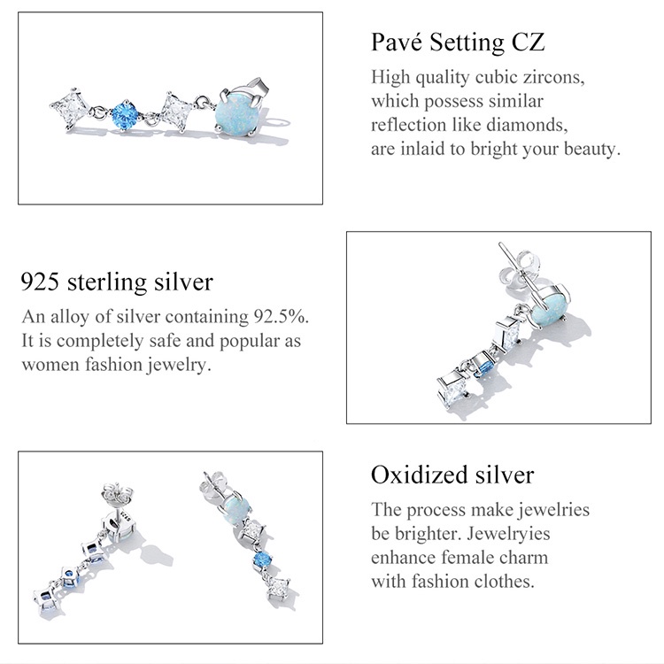 Bông tai nữ BAMOER Bạc 925 đính đá mắt mèo sang trọng