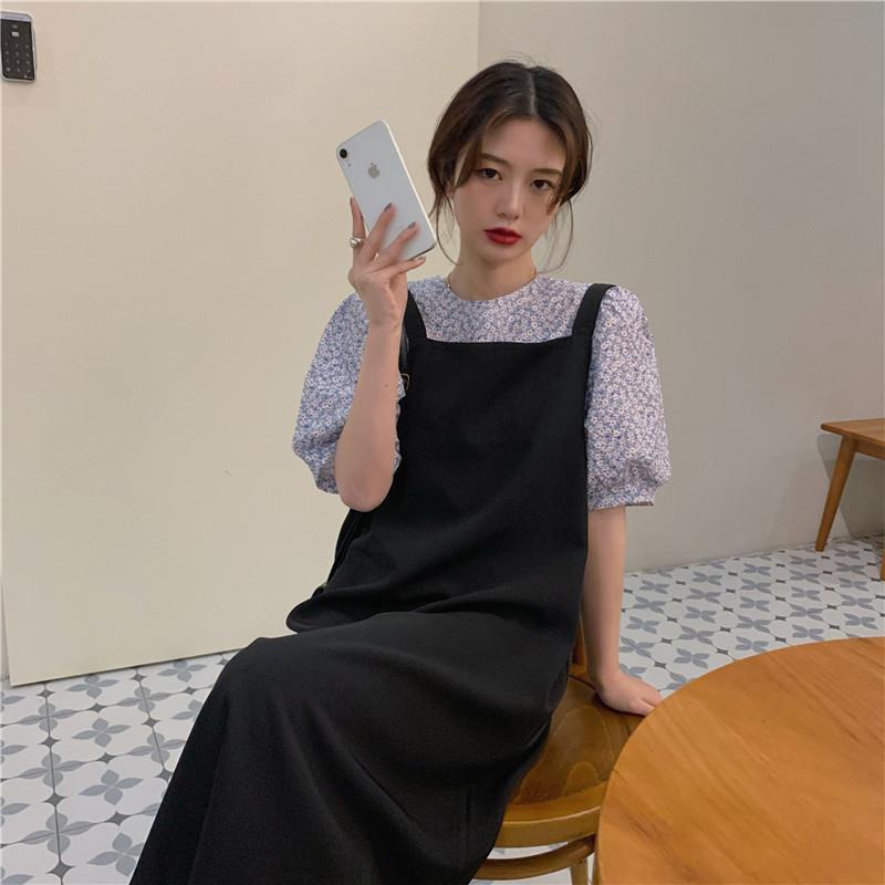 Bộ Áo Sơ Mi Ngắn Tay + Đầm Midi Ôm Dáng Phong Cách Pháp Hàn Quốc Thời Trang Cho Nữ