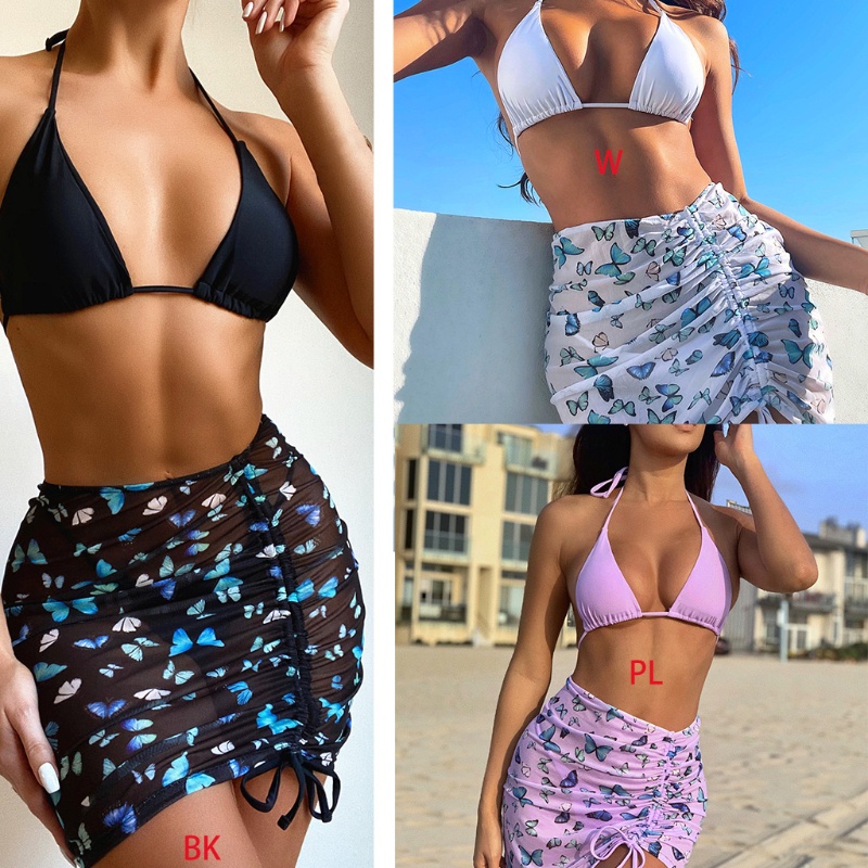 Bộ bikini 3 mảnh in họa tiết bươm bướm quyến rũ thời trang cho nữ