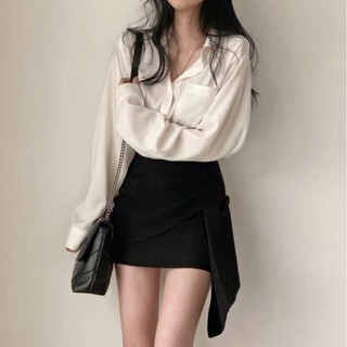 SET ÁO SƠ MI + CHÂN VÁY ĐEN TÀ DÀI