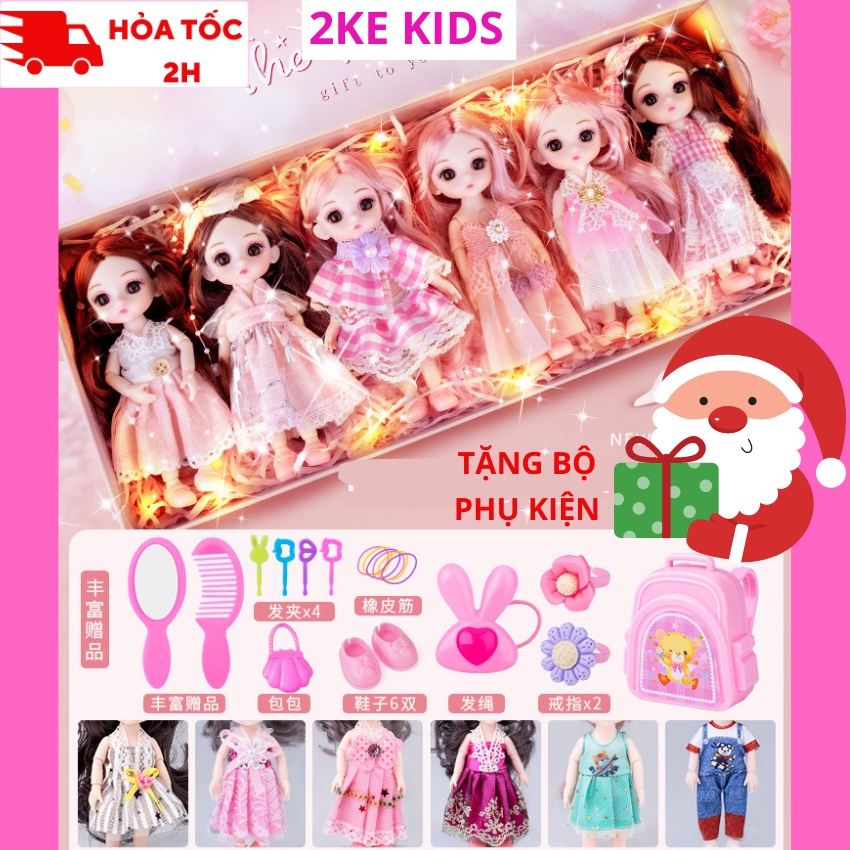 Đồ chơi búp bê barbie mini 16cm-Set 6 búp bê công chúa làm quà tặng giáng sinh noel ,sinh nhật bé gái-2KE KIDS