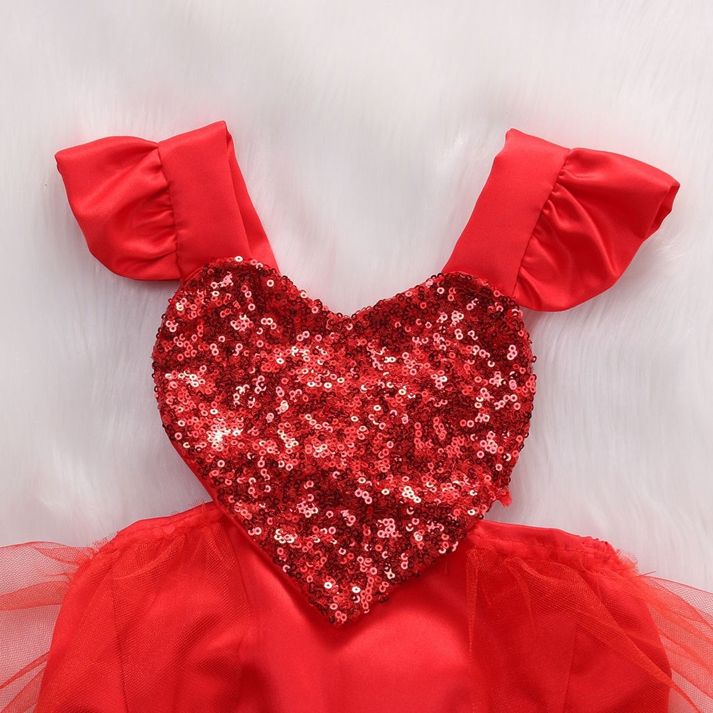 ღ♛ღXMAS Baby Girl Sequins Heart Tulle Romper Jumpsuit Outfits Sunsuit One-pieces