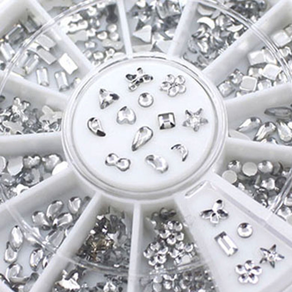 Hộp hạt đá dán trang trí móng tay nghệ thuật hình ngôi sao bông hoa trái tim lấp lánh