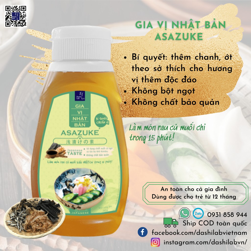 Gia vị muối chua rau củ Asazuke Nhật Bản - Dashi Lab - 320g/chai