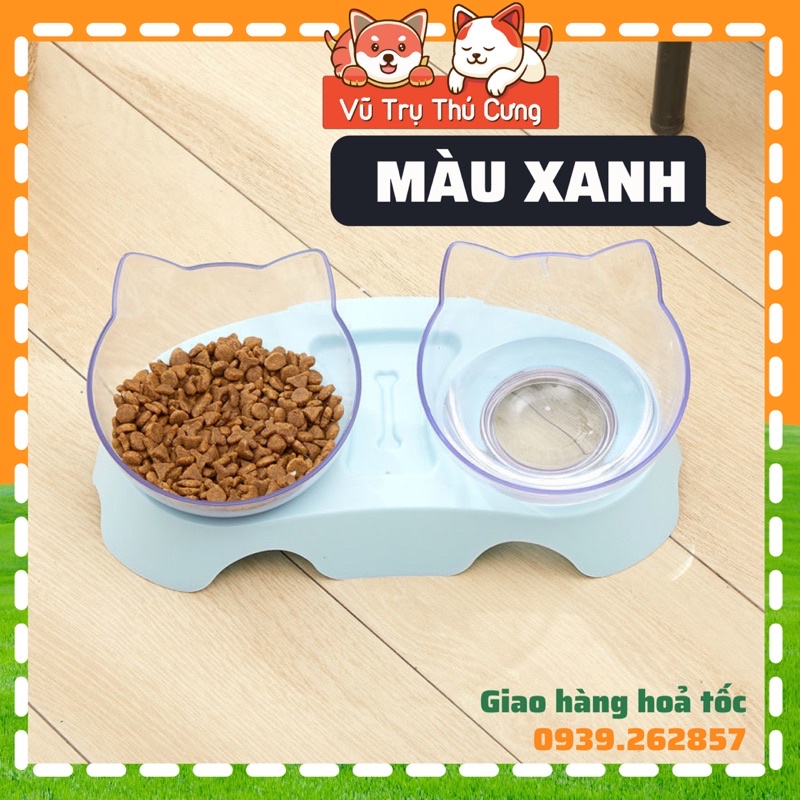 Bát ăn đôi chống gù lưng cho Chó mèo, Khay đựng thức ăn cho thú cưng, Bát ăn chó mèo (mẫu 2 khay trong suốt)