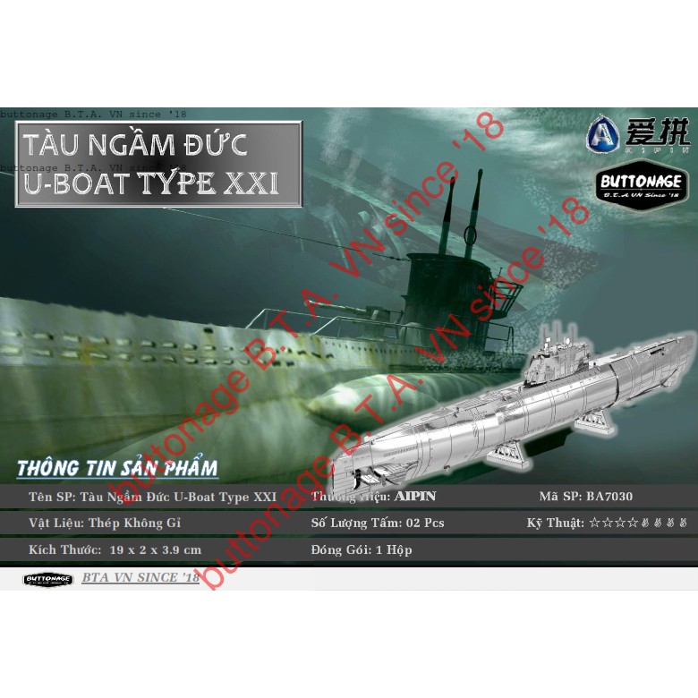 Mô Hình Lắp Ráp 3d Tàu Ngầm U-boat Type XXI