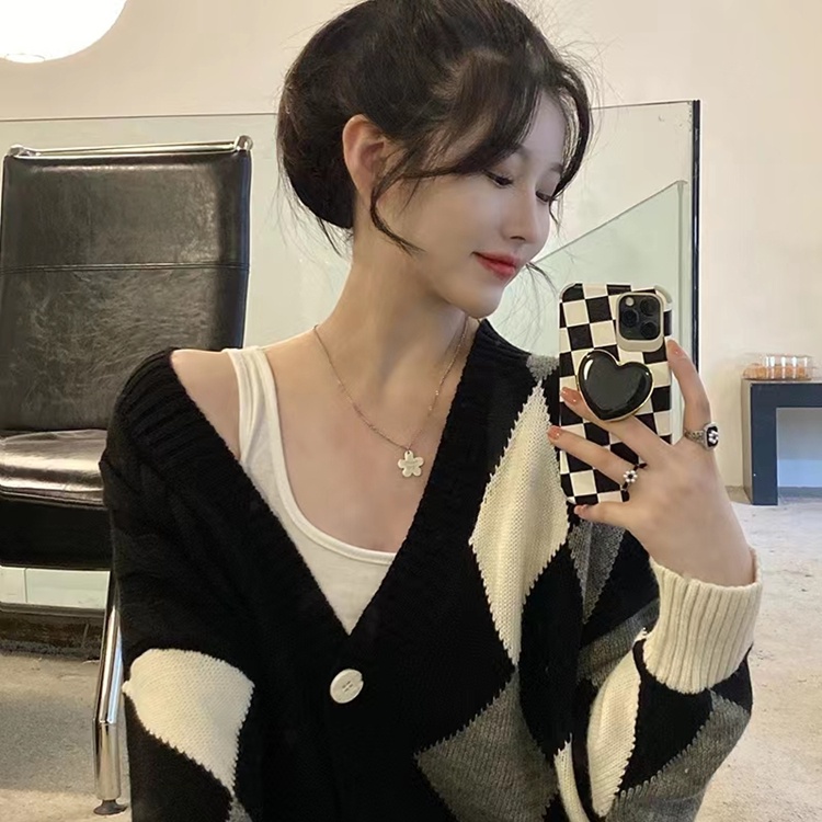 SUXI Áo Khoác Cardigan Dệt Kim Tay Dài Dáng Rộng Phong Cách Vintage