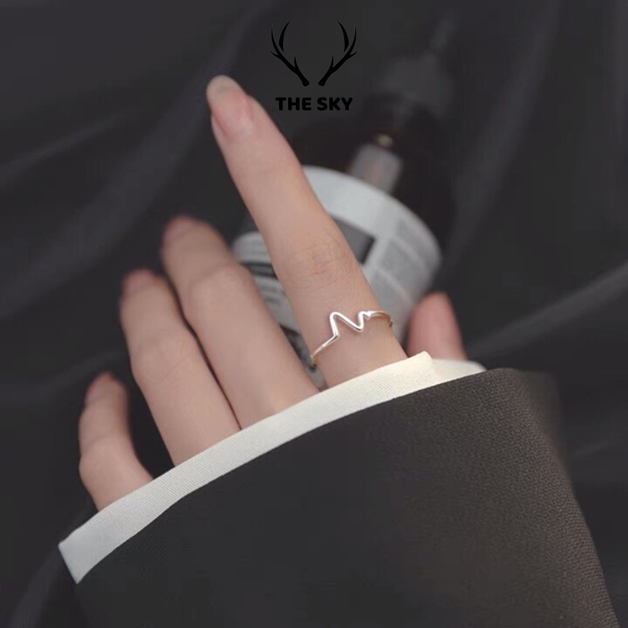 Nhẫn Bạc Nữ THE SKY NB12 Mẫu Trơn Hình Sóng To Freesize