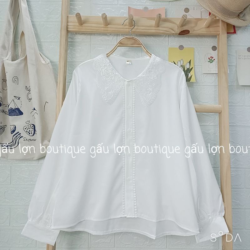 áo sơ mi kiểu ren cổ vintage tiểu thư áo sơ mi trắng nữ