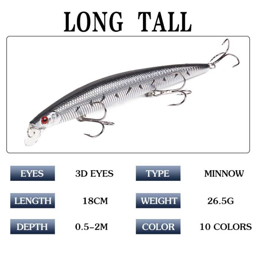1 Mồi Câu Cá Giả Bằng Nhựa Cứng Laser 18cm 26g Minnow Fishing Lure Swimbait Bass Bait