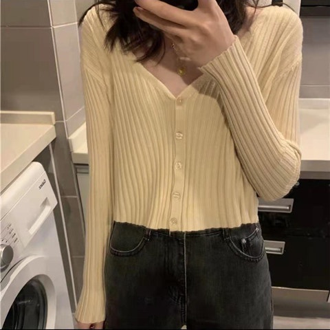Áo cardigan dệt kim màu trơn dáng ngắn thiết kế mới thời trang mùa thu theo phong cách hàn quốc cho phái nữ